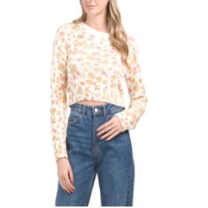 Emory Park Long Sleeve Floral Cropped Sweater with Open Back